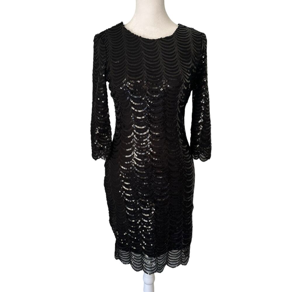 Lulus Stardust black sequin bodycon 3/4 sleeve mini dress size S